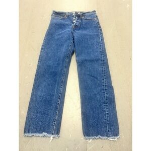 Levi's Premium Wedgie Straight Fit Jeans Women's 25x26 Blue Denim Frayed Hem